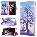 For Samsung Galaxy S22 Ultra 5G Colored Drawing Pattern Horizontal Flip Phone Leather Case with Holder & Card Slots & Wallet(Owl)