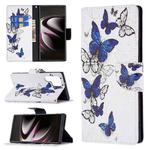 For Samsung Galaxy S22 Ultra 5G Colored Drawing Pattern Horizontal Flip Phone Leather Case with Holder & Card Slots & Wallet(Blue Butterflies)
