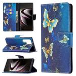 For Samsung Galaxy S22 Ultra 5G Colored Drawing Pattern Horizontal Flip Phone Leather Case with Holder & Card Slots & Wallet(Gold Butterfly)