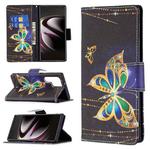 For Samsung Galaxy S22 Ultra 5G Colored Drawing Pattern Horizontal Flip Phone Leather Case with Holder & Card Slots & Wallet(Big Butterfly)