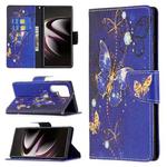 For Samsung Galaxy S22 Ultra 5G Colored Drawing Pattern Horizontal Flip Phone Leather Case with Holder & Card Slots & Wallet(Purple Butterfly)