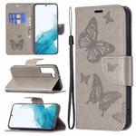 For Samsung Galaxy S22+ 5G Embossing Two Butterflies Pattern Leather Phone Case with Holder & Card Slot & Wallet & Lanyard(Grey)