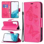 For Samsung Galaxy S22+ 5G Embossing Two Butterflies Pattern Leather Phone Case with Holder & Card Slot & Wallet & Lanyard(Rose Red)