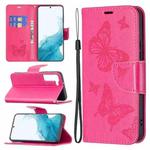 For Samsung Galaxy S22 5G Embossing Two Butterflies Pattern Leather Phone Case with Holder & Card Slot & Wallet & Lanyard(Rose Red)