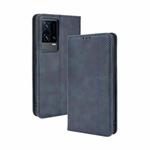For vivo iQOO 8 Pro Magnetic Buckle Retro Crazy Horse Texture Horizontal Flip Phone Leather Case with Holder & Card Slots & Photo Frame(Blue)
