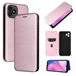 For Blackview Oscal C20 Carbon Fiber Texture Horizontal Flip Leather Phone Case with Card Slot(Pink)