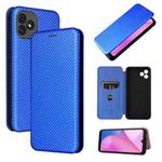 For Blackview Oscal C20 Carbon Fiber Texture Horizontal Flip Leather Phone Case with Card Slot(Blue)