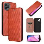 For Blackview Oscal C20 Carbon Fiber Texture Horizontal Flip Leather Phone Case with Card Slot(Brown)
