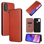 For Motorola Moto E20 / E30 / E40 Carbon Fiber Texture Horizontal Flip Leather Phone Case with Card Slot(Brown)