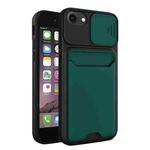 Sliding Camera Cover Design TPU + PC Shockproof Phone Case with Card Slot For iPhone 8 / 7(Dark Night Green)