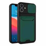 Sliding Camera Cover Design TPU + PC Shockproof Phone Case with Card Slot For iPhone 11(Dark Night Green)