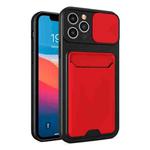 Sliding Camera Cover Design TPU + PC Shockproof Phone Case with Card Slot For iPhone 11 Pro(Red)