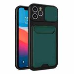 Sliding Camera Cover Design TPU + PC Shockproof Phone Case with Card Slot For iPhone 11 Pro Max(Dark Night Green)