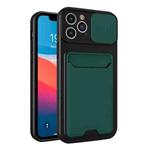 Sliding Camera Cover Design TPU + PC Shockproof Phone Case with Card Slot For iPhone 12 Pro Max(Dark Night Green)