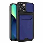 Sliding Camera Cover Design TPU + PC Shockproof Phone Case with Card Slot For iPhone 13(Royal Blue)