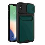 Sliding Camera Cover Design TPU + PC Shockproof Phone Case with Card Slot For iPhone X / XS(Dark Night Green)