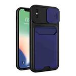 Sliding Camera Cover Design TPU + PC Shockproof Phone Case with Card Slot For iPhone X / XS(Royal Blue)