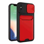 Sliding Camera Cover Design TPU + PC Shockproof Phone Case with Card Slot For iPhone X / XS(Red)