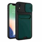 Sliding Camera Cover Design TPU + PC Shockproof Phone Case with Card Slot For iPhone XR(Dark Night Green)