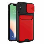 Sliding Camera Cover Design TPU + PC Shockproof Phone Case with Card Slot For iPhone XS Max(Red)