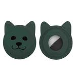 Serious Face Cute Cartoon Pet Collar Anti-lost Tracker Silicone Case For AirTag(Dark Green)