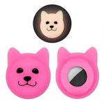 Serious Face Cute Cartoon Pet Collar Anti-lost Tracker Silicone Case For AirTag(Fluorescent Pink)
