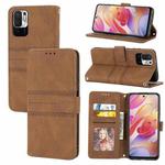 For Xiaomi Redmi Note 11 Embossed Striped Magnetic Buckle Horizontal Flip Phone Leather Case(Brown)