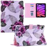 For iPad mini 6 Silk Texture Horizontal Flip Tablet Leather Case with Holder & Card Slot & Sleep / Wake-up Function(Purple Flower)