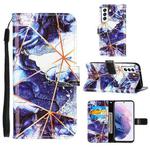 For Samsung Galaxy S22 5G Marble Stitching Horizontal Flip Leather Phone Case with Holder & Card Slots & Wallet & Lanyard(Dark Blue)