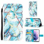 For Samsung Galaxy S22 5G Marble Stitching Horizontal Flip Leather Phone Case with Holder & Card Slots & Wallet & Lanyard(Blue)