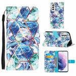 For Samsung Galaxy S22 5G Marble Stitching Horizontal Flip Leather Phone Case with Holder & Card Slots & Wallet & Lanyard(Blue Green)