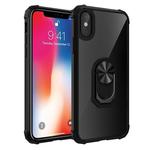 For iPhone X / XS Shockproof Transparent TPU + Acrylic Protective Case with Ring Holder(Black)