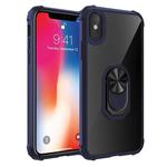For iPhone X / XS Shockproof Transparent TPU + Acrylic Protective Case with Ring Holder(Blue)