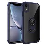 For iPhone XR Shockproof Transparent TPU + Acrylic Protective Case with Ring Holder(Blue)