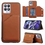For OPPO Realme 8i Skin Feel PU + TPU + PC Back Cover Shockproof Phone Case with Card Slots & Holder & Photo Frame(Brown)