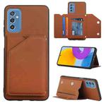 For Samsung Galaxy M52 5G Skin Feel PU + TPU + PC Back Cover Shockproof Phone Case with Card Slots & Holder & Photo Frame(Brown)