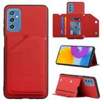 For Samsung Galaxy M52 5G Skin Feel PU + TPU + PC Back Cover Shockproof Phone Case with Card Slots & Holder & Photo Frame(Red)
