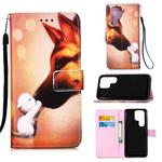For Samsung Galaxy S22 Ultra 5G Colored Drawing Pattern Plain Weave Leather Phone Case with Holder & Card Slot & Wallet & Lanyard(Hound Kiss)