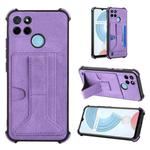 For OPPO Realme C21Y Dream PU + TPU Four-corner Shockproof Phone Back Cover Case with Card Slots & Holder(Purple)