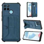 For OPPO Realme C21Y Dream PU + TPU Four-corner Shockproof Phone Back Cover Case with Card Slots & Holder(Blue)