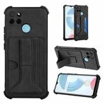 For OPPO Realme C21Y Dream PU + TPU Four-corner Shockproof Phone Back Cover Case with Card Slots & Holder(Black)