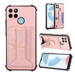 For OPPO Realme C21Y Dream PU + TPU Four-corner Shockproof Phone Back Cover Case with Card Slots & Holder(Rose Gold)