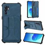 For OPPO Reno6 4G Dream PU + TPU Four-corner Shockproof Phone Back Cover Case with Card Slots & Holder(Blue)