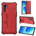 For OPPO Reno6 4G Dream PU + TPU Four-corner Shockproof Phone Back Cover Case with Card Slots & Holder(Red)