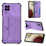 For Samsung Galaxy A12 5G Dream PU + TPU Four-corner Shockproof Phone Back Cover Case with Card Slots & Holder(Purple)