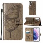 For Samsung Galaxy S22 5G Embossed Butterfly Leather Phone Case with Holder & Card Slot & Wallet & Lanyard(Grey)