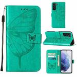 For Samsung Galaxy S22+ 5G Embossed Butterfly Leather Phone Case with Holder & Card Slot & Wallet & Lanyard(Green)