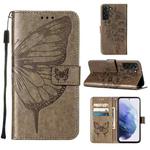 For Samsung Galaxy S22+ 5G Embossed Butterfly Leather Phone Case with Holder & Card Slot & Wallet & Lanyard(Grey)