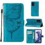 For Xiaomi Mi 11T 5G / 11T Pro 5G Embossed Butterfly Leather Phone Case with Holder & Card Slot & Wallet & Lanyard(Blue)