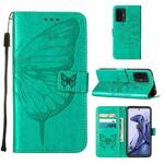 For Xiaomi Mi 11T 5G / 11T Pro 5G Embossed Butterfly Leather Phone Case with Holder & Card Slot & Wallet & Lanyard(Green)